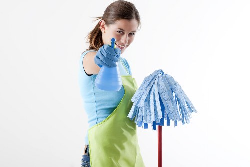 Professional cleaner in Soho working in a modern apartment