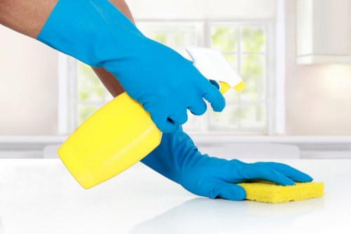 Professional office cleaners working in a Soho workspace