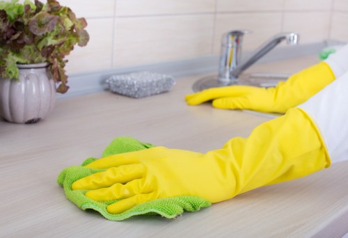 Cleaning team managing supplies and service paperwork
